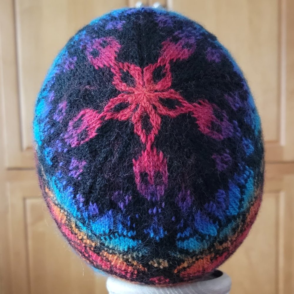 Hand Crafted Hand Knit Sugar Skull 💀 Slouchy Beanie Hat - Rainbow Colors - Picture 4 of 5